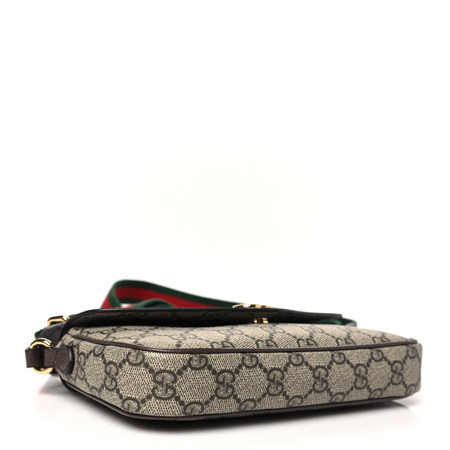 Gucci GG Supreme Monogram Textured Dollar Calfskin Web Mini Ophidia Envelope Shoulder Bag Beige Ebony 4 of 11