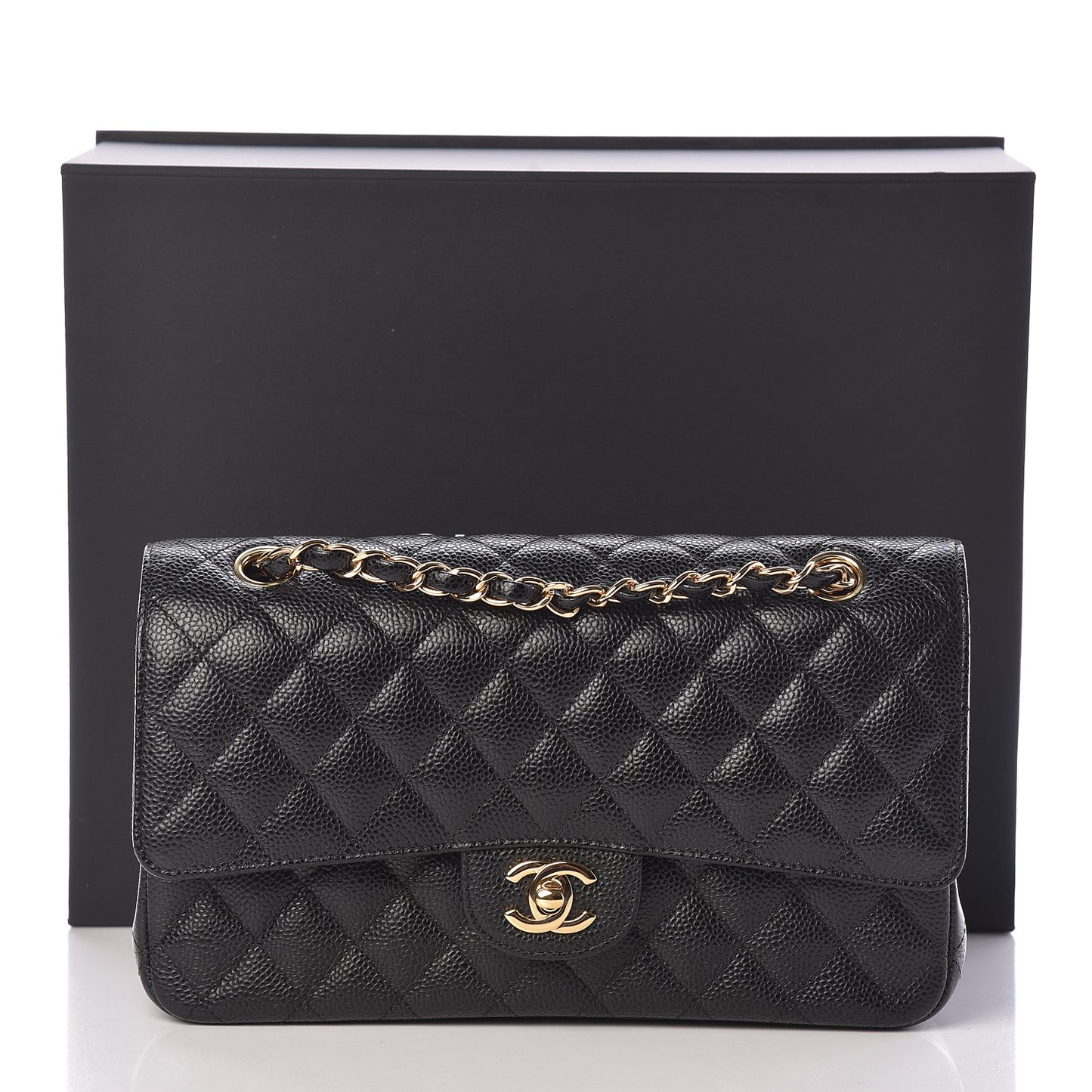Caviar Quilted Medium Double Flap Black