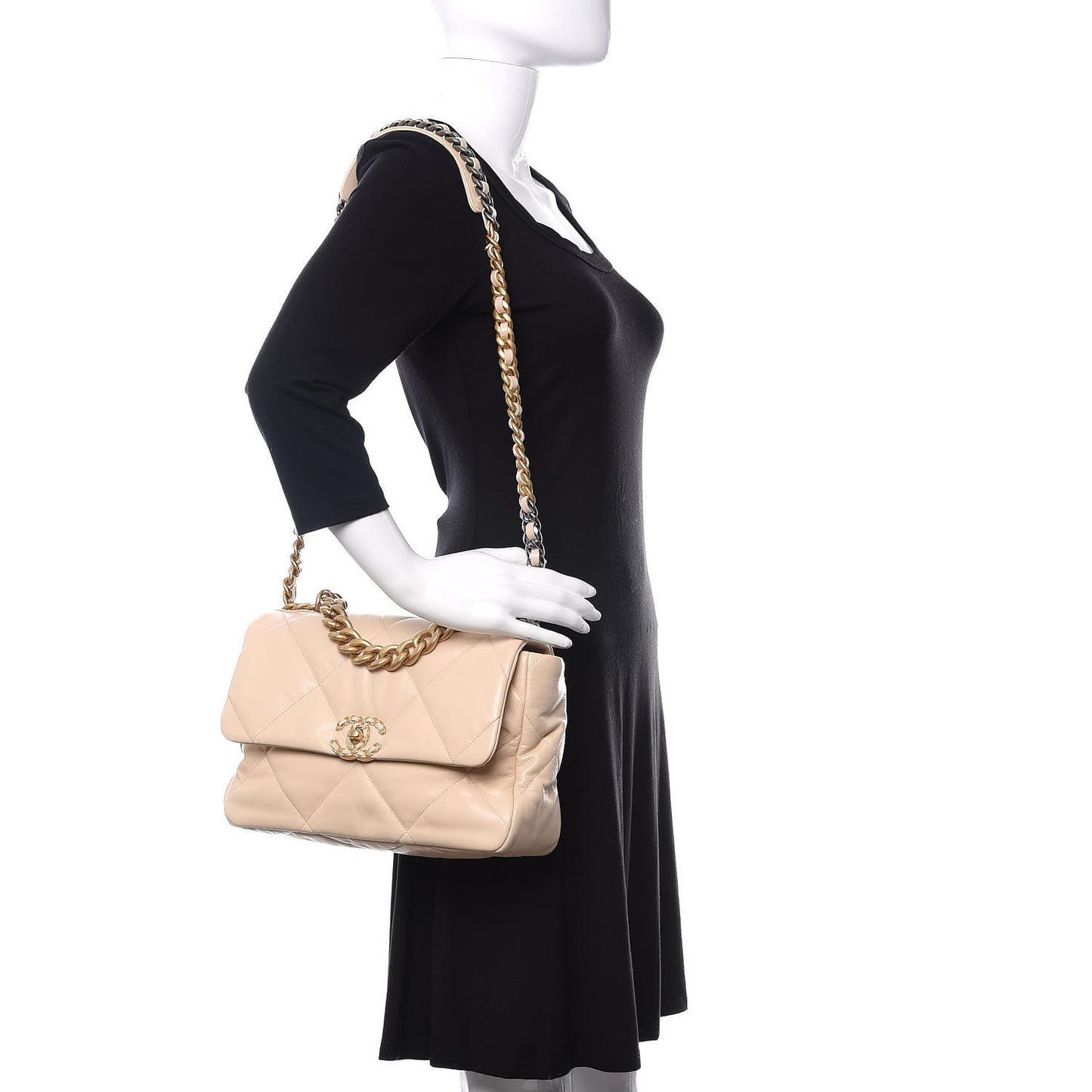 Goatskin Quilted Large 19 Flap Beige