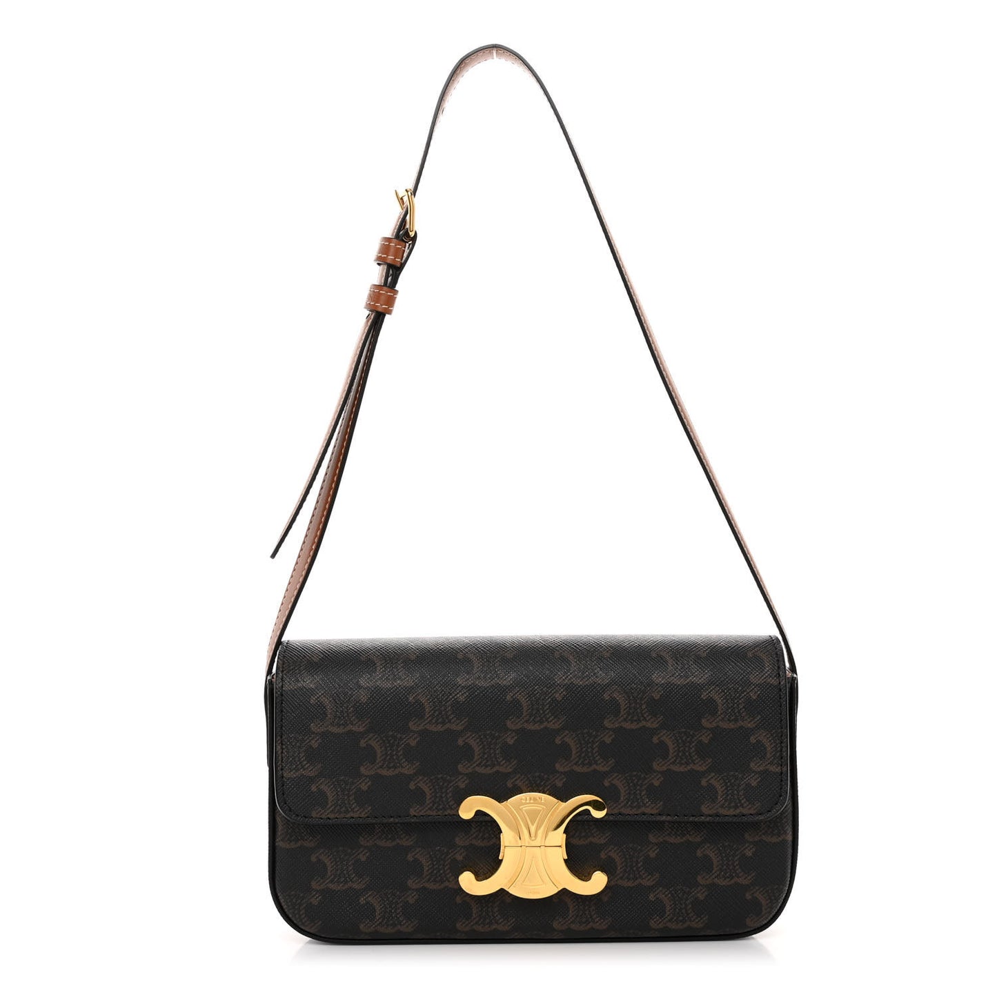 Canvas Calfskin Triomphe Shoulder Bag Tan