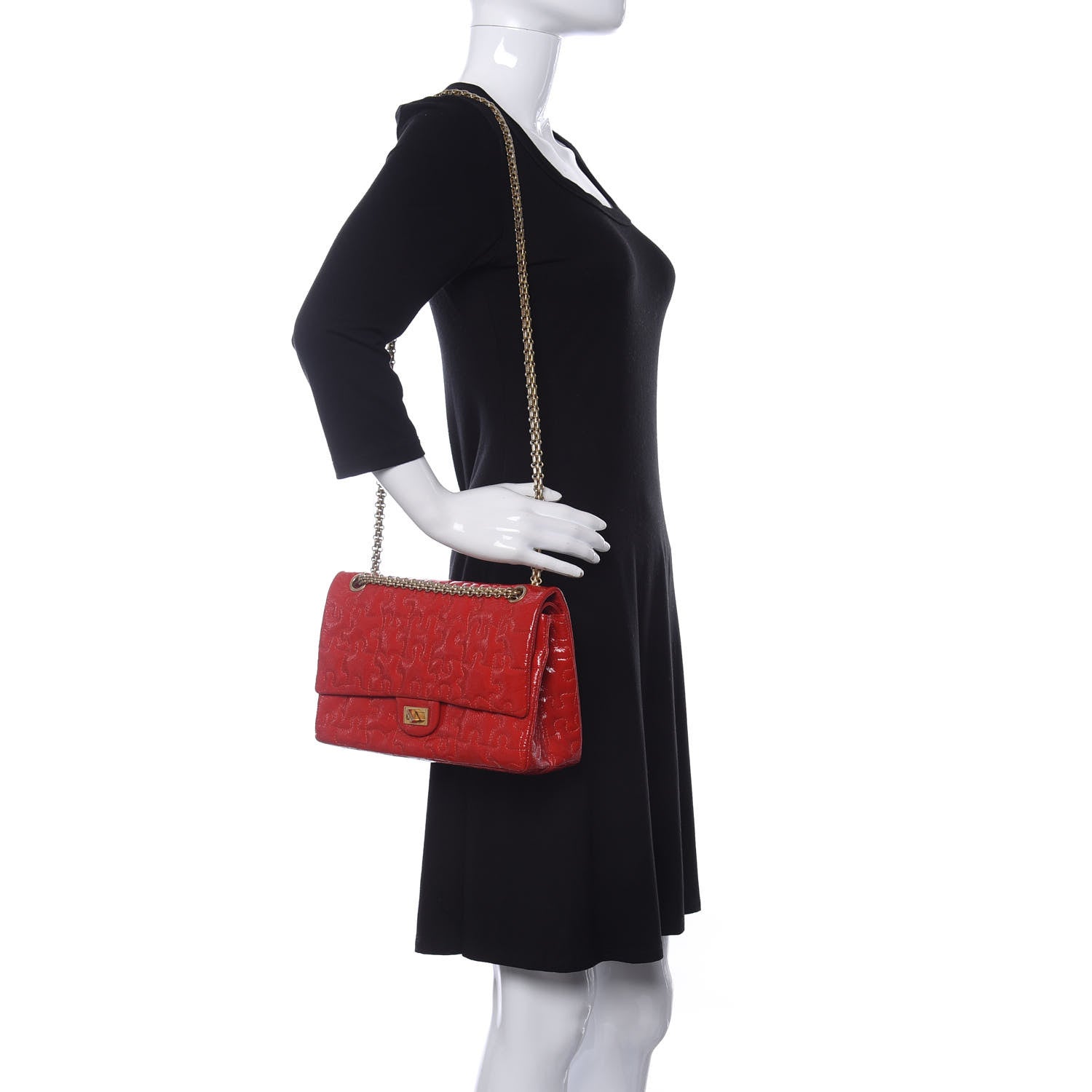 Chanel Crackled Patent Calfskin Puzzle Reissue 226 Flap Red 2 of 10