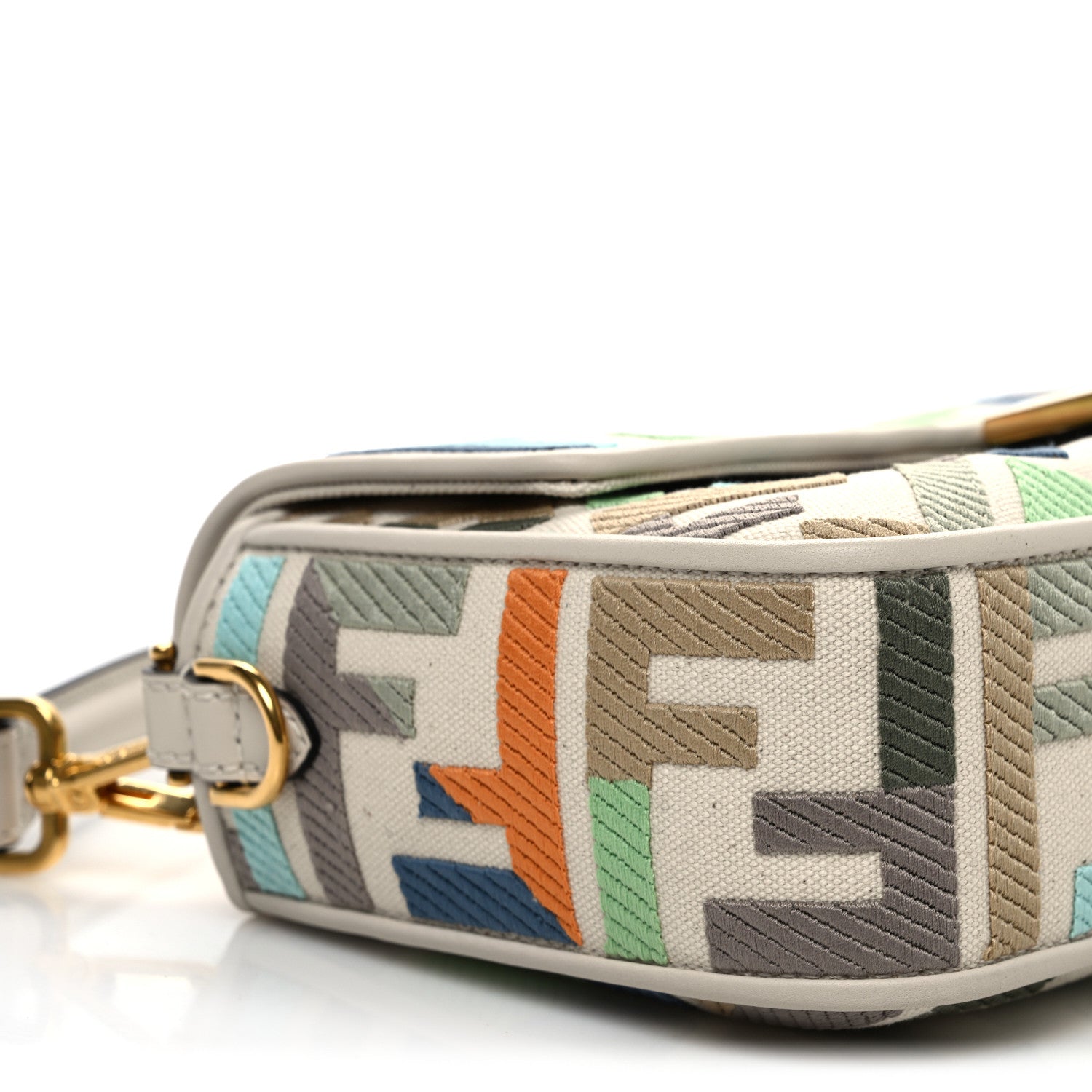 Fendi Canvas Vitello Seta FF Multicolor Embroidered Baguette Grezzo Multicolor Latte 9 of 10
