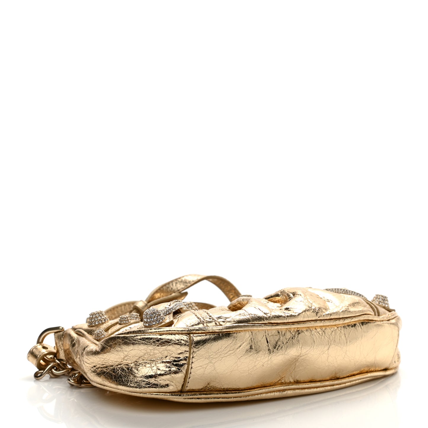 Metallic Arena Agneau Crystal Le Cagole Mini Purse With Chain Light Gold