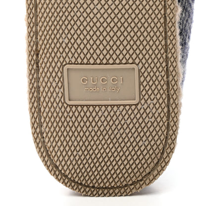 Gucci Covered Wool Herringbone Mens Fria Horsebit Loafers 7.5 Space Blue Oatmeal 6 of 9