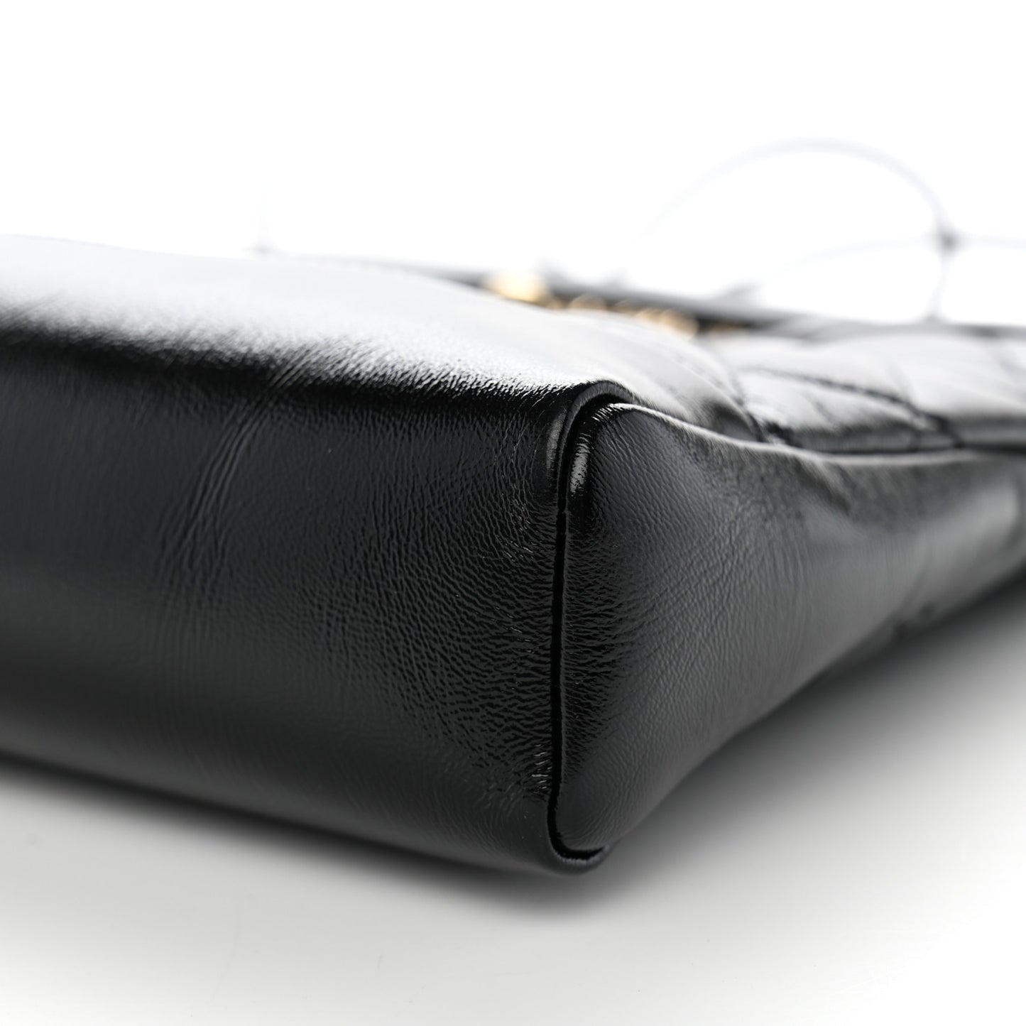 Shiny Crumpled Calfskin Quilted Mini 31 Shopping Bag Black
