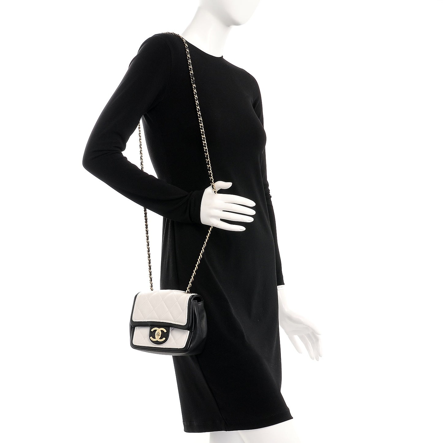 Calfskin Quilted Graphic Mini Flap Bag White Black