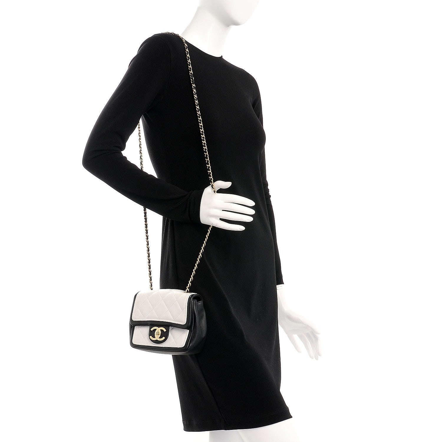Chanel Calfskin Quilted Graphic Mini Flap Bag White Black 2 of 7