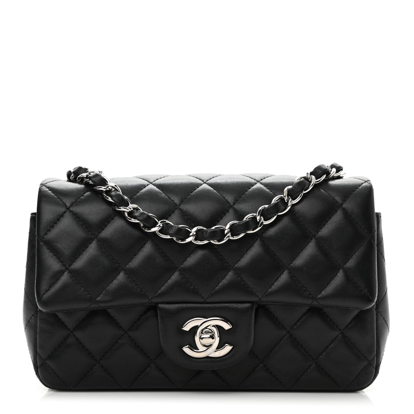 Lambskin Quilted Mini Rectangular Flap Black