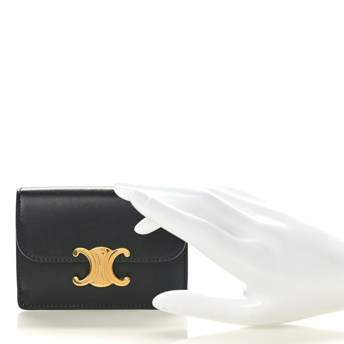 Shiny Smooth Calfskin Triomphe Card Holder Black