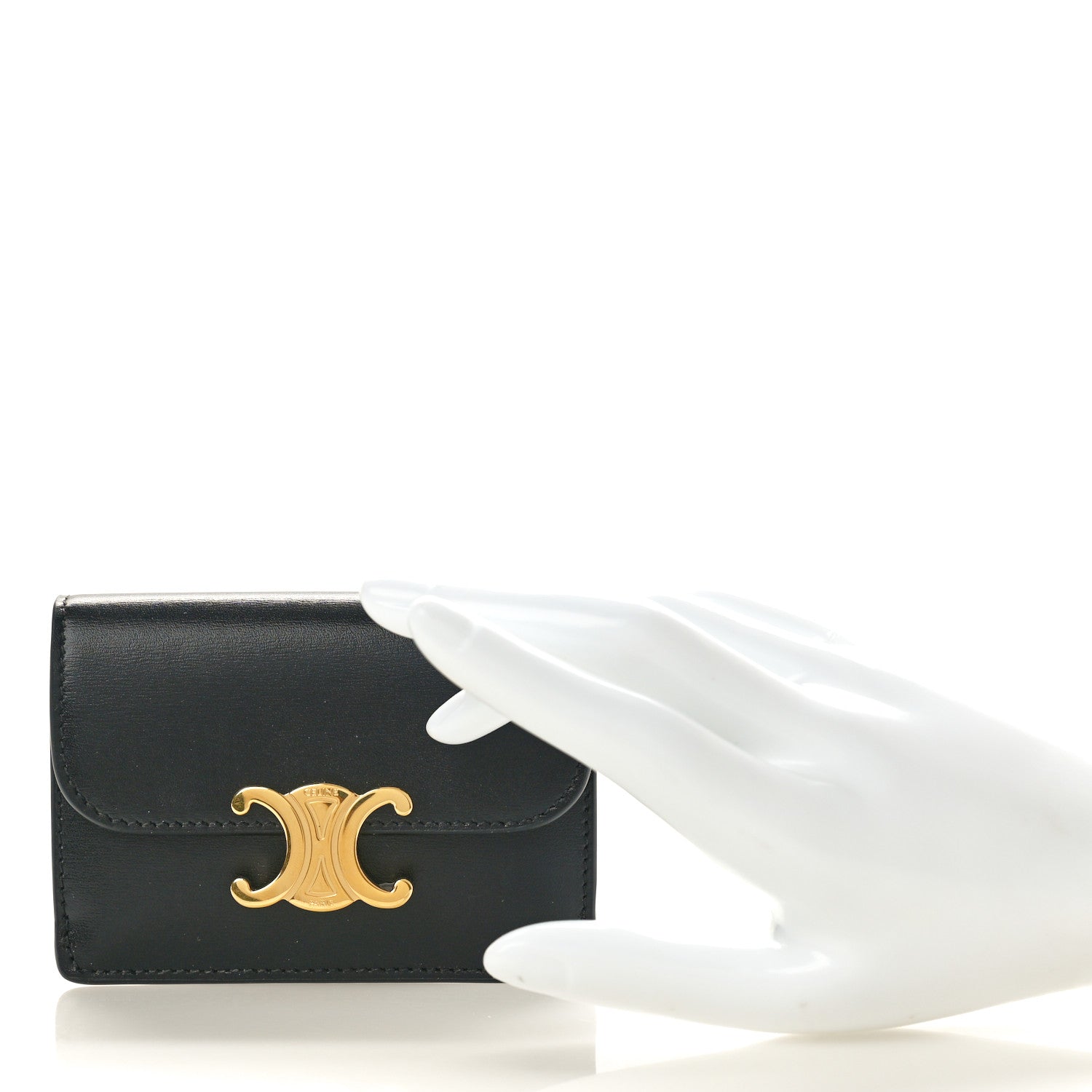 Celine Shiny Smooth Calfskin Triomphe Card Holder Black 2 of 9