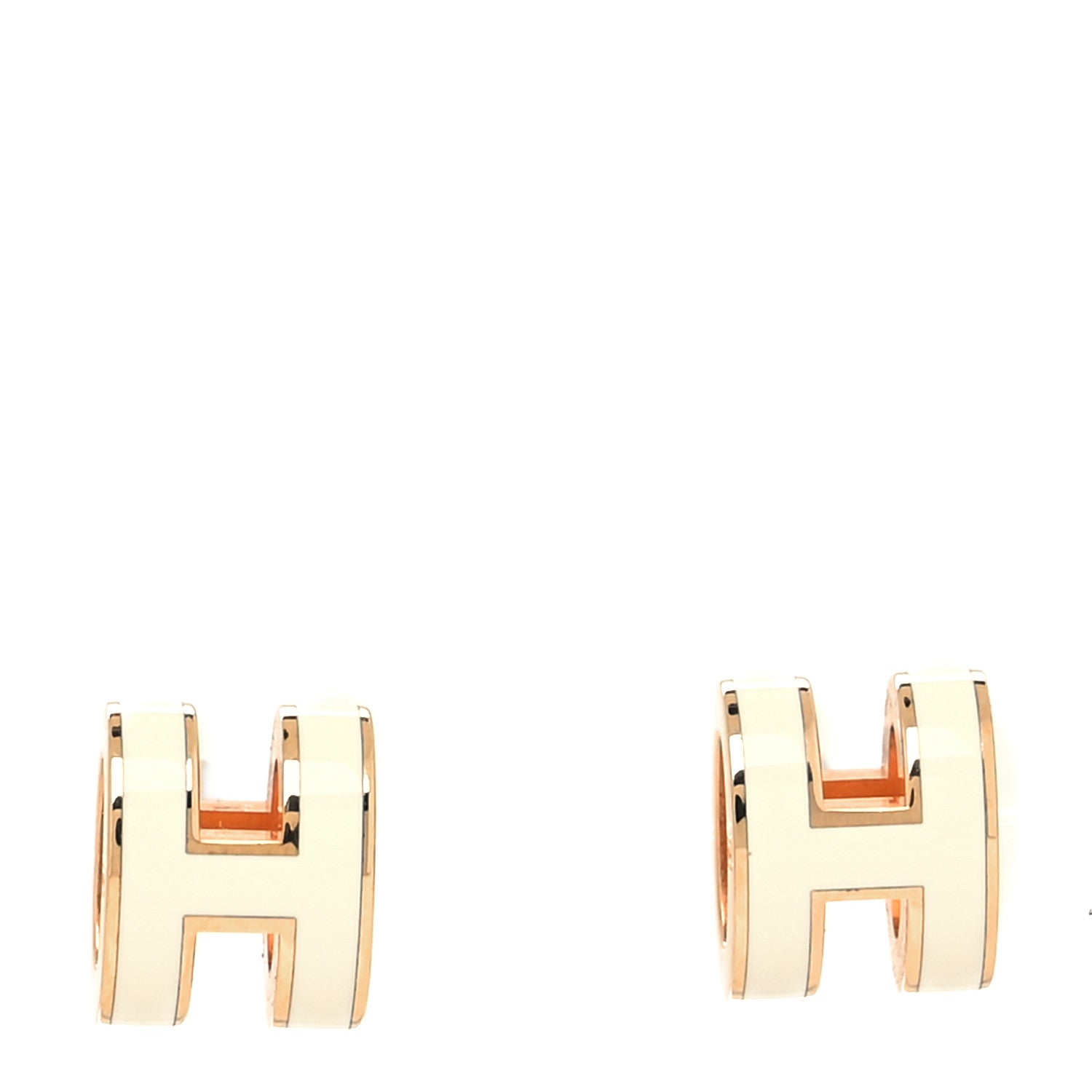 Hermes Rose Gold Lacquered Mini Pop H Earrings White 1 of 5