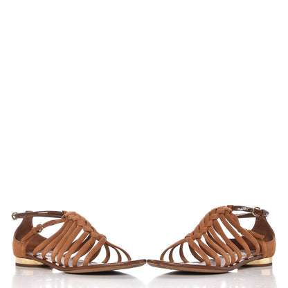 Louis Vuitton Suede Caged Flat Sandals 38.5 Tan 5 of 13