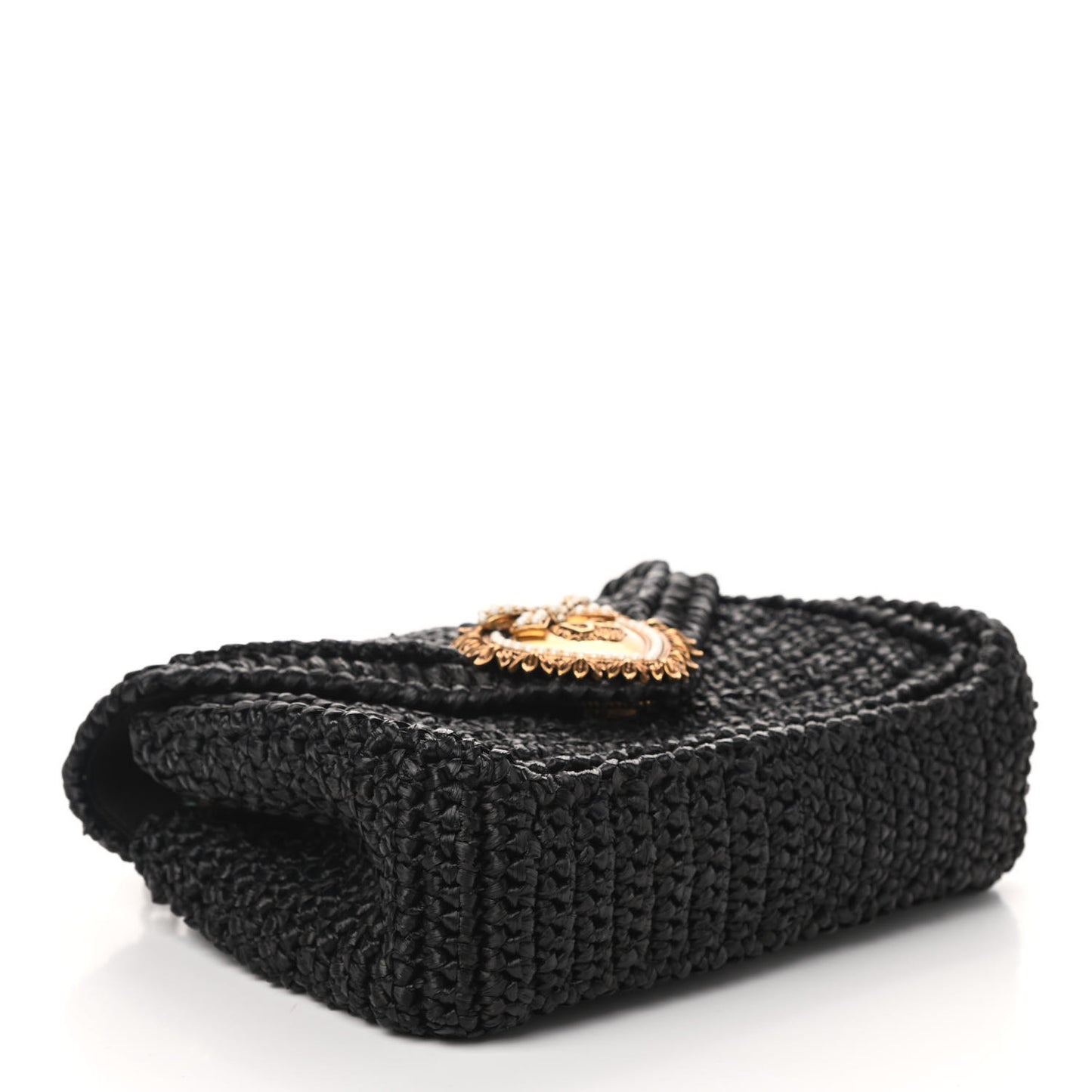 Raffia Woven Devotion Envelope Shoulder Bag Black