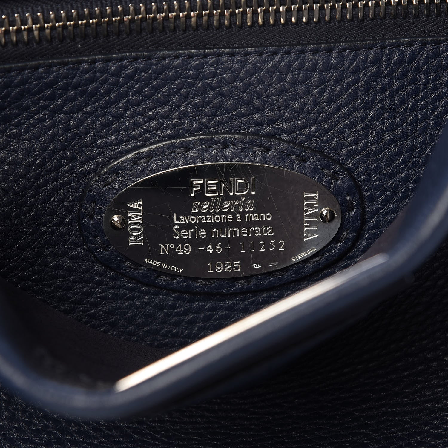 Fendi Cuoio Romano Selleria Medium Peekaboo Iconic Satchel Blue Notte 7 of 10