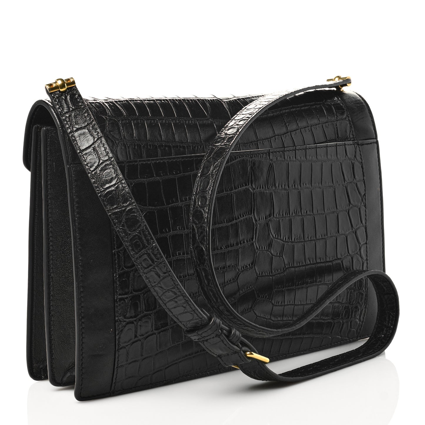 Calfskin Crocodile Embossed Gaby Satchel Black
