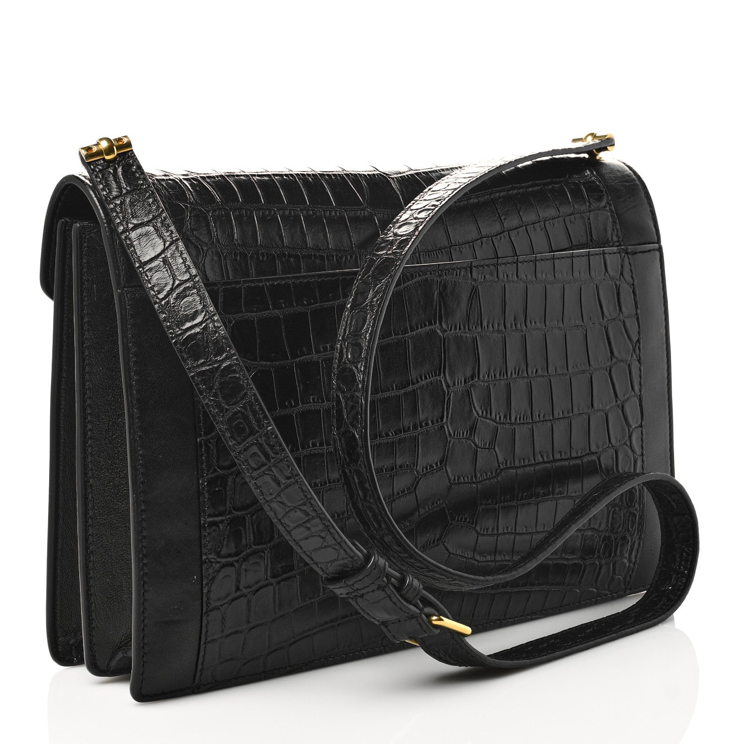Saint Laurent Calfskin Crocodile Embossed Gaby Satchel Black 3 of 11