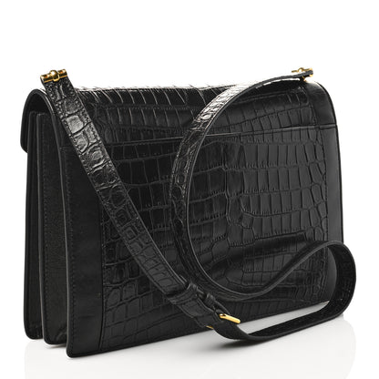 Saint Laurent Calfskin Crocodile Embossed Gaby Satchel Black 3 of 11