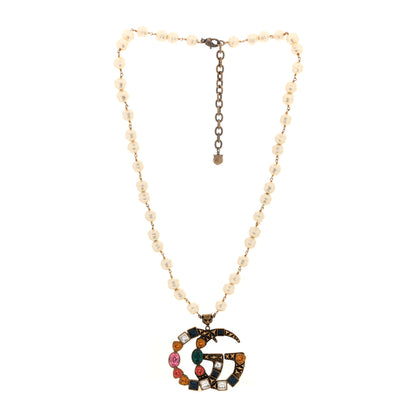 Gucci Crystal Pearl Double G Necklace Aged Gold Multicolor 1 of 6
