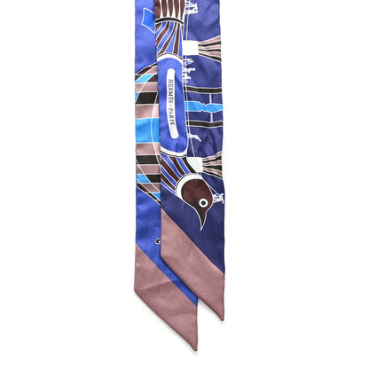 Hermes Silk Les Folies Du Ciel Twilly Marine Marron Glace White 2 of 7