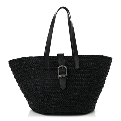 Saint Laurent Raffia Calfskin Celtic Buckle Medium Panier Tote Black 1 of 9