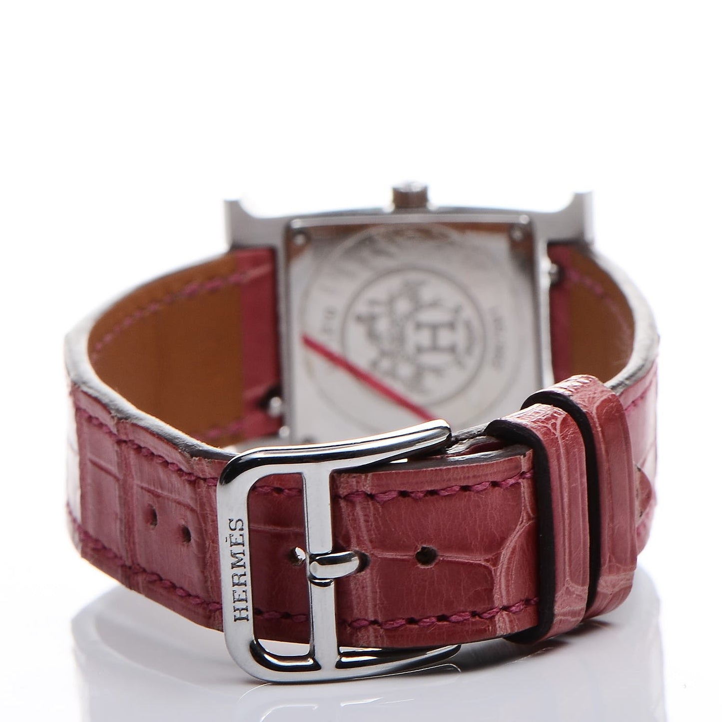 Stainless Steel Alligator Diamond Mother of Pearl 21mm Heure H Hour Quartz Watch Framboise