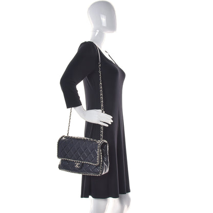 Chanel Crumpled Calfskin Quilted Large Chain All Over Flap Bag Black 2 of 9