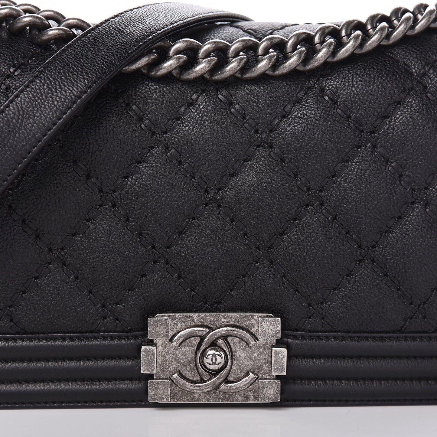 Calfskin Double Stitch Medium Boy Flap Black
