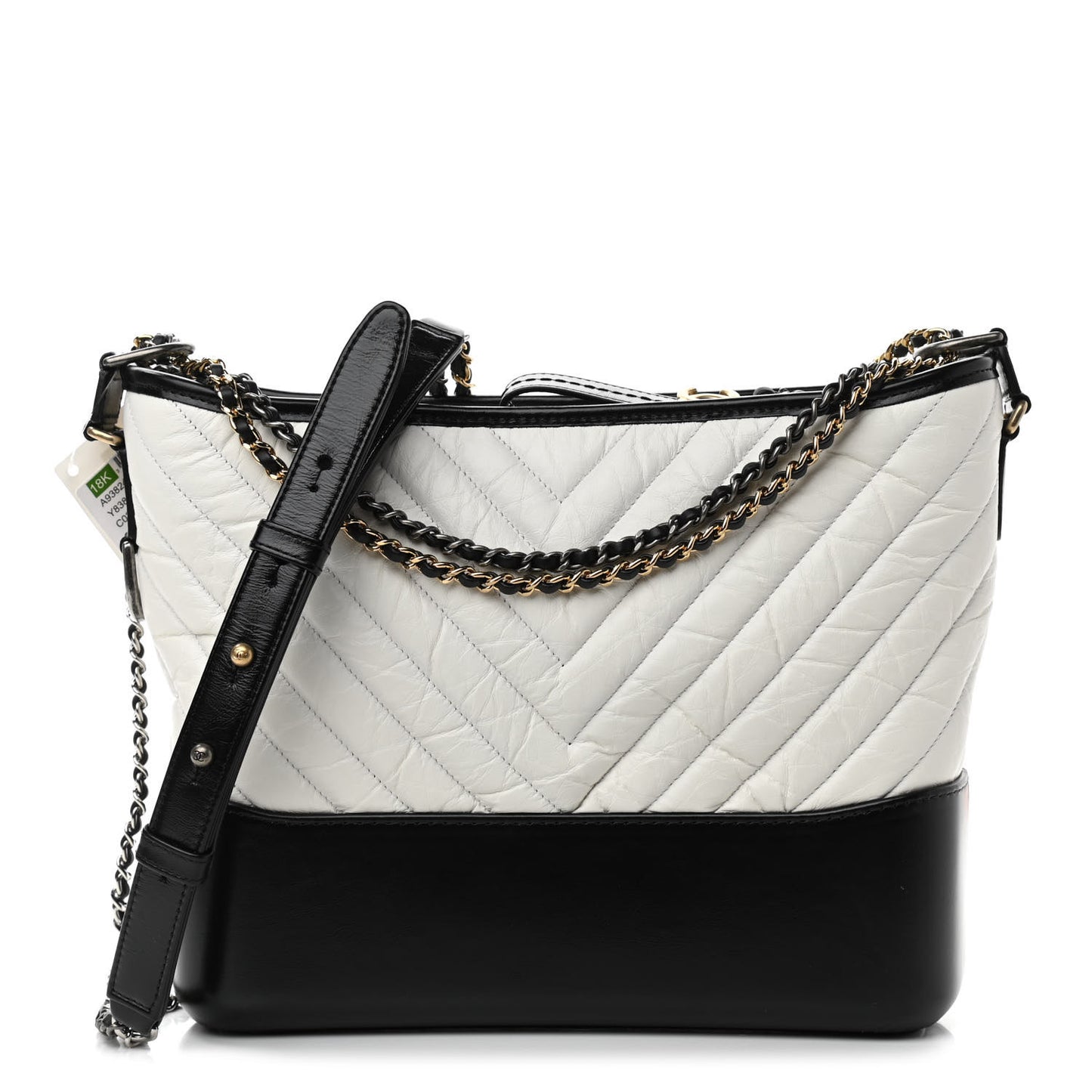 Aged Calfskin Chevron Quilted Medium Gabrielle Hobo White Black