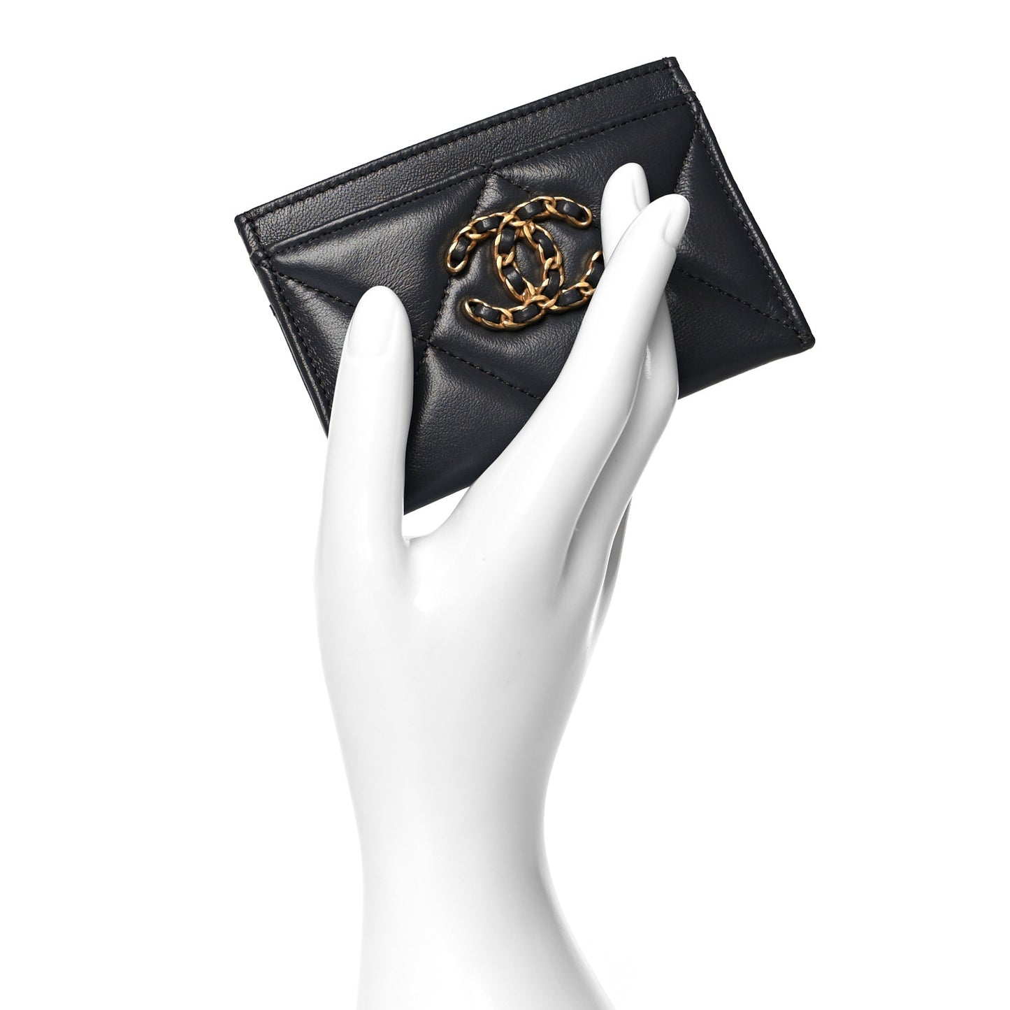 Lambskin Quilted Chanel 19 Card Holder Dark Grey