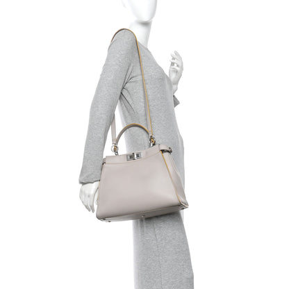 Fendi Vitello Seta Burro Medium Peekaboo Iconic Satchel Grigio Polvere Mattone 2 of 18