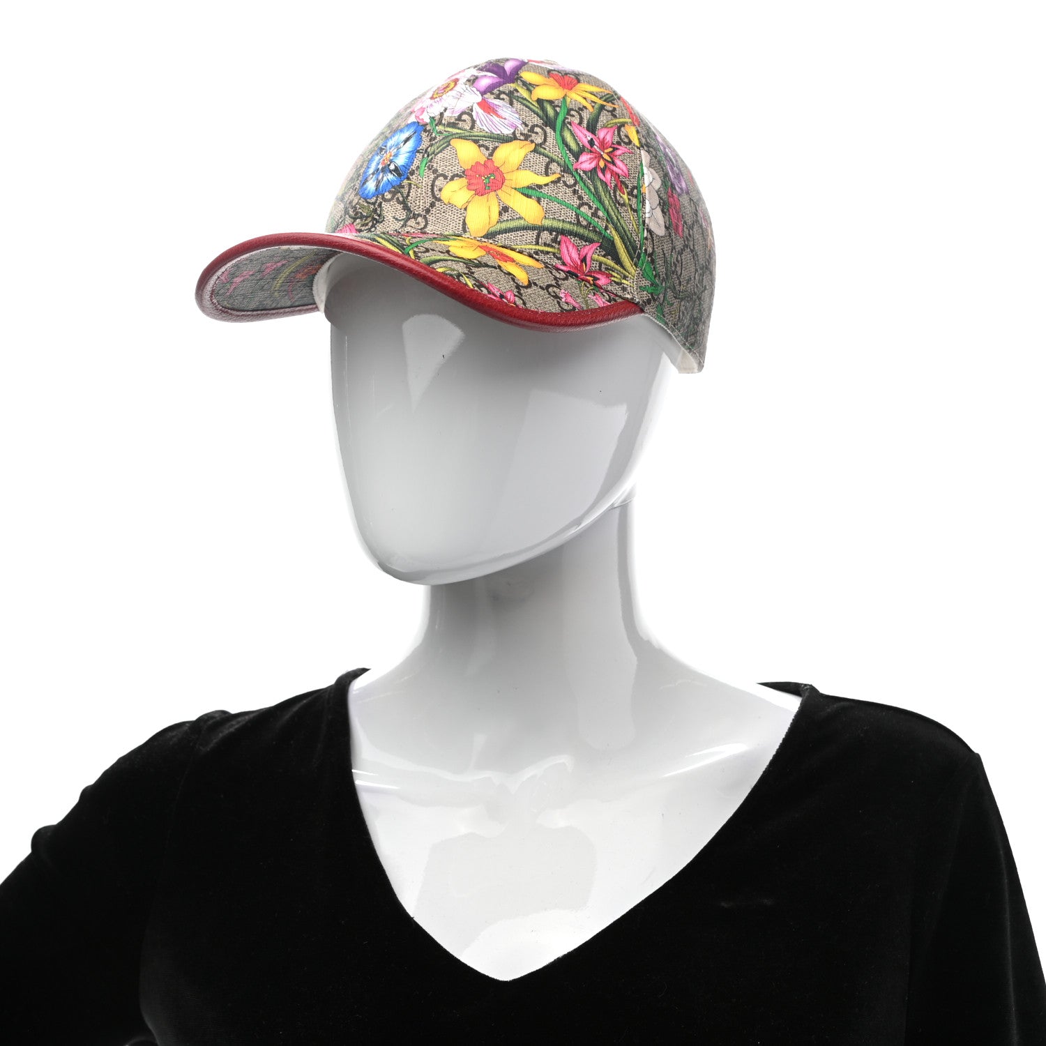 Gucci GG Supreme Flora Claudia Baseball Hat 56 S Red 2 of 11