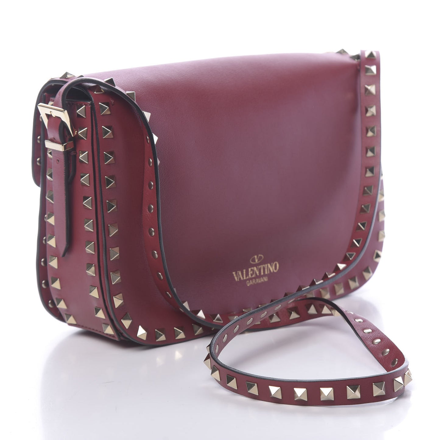 Vitello Medium Rockstud Flap Saddle Bag Scarlet