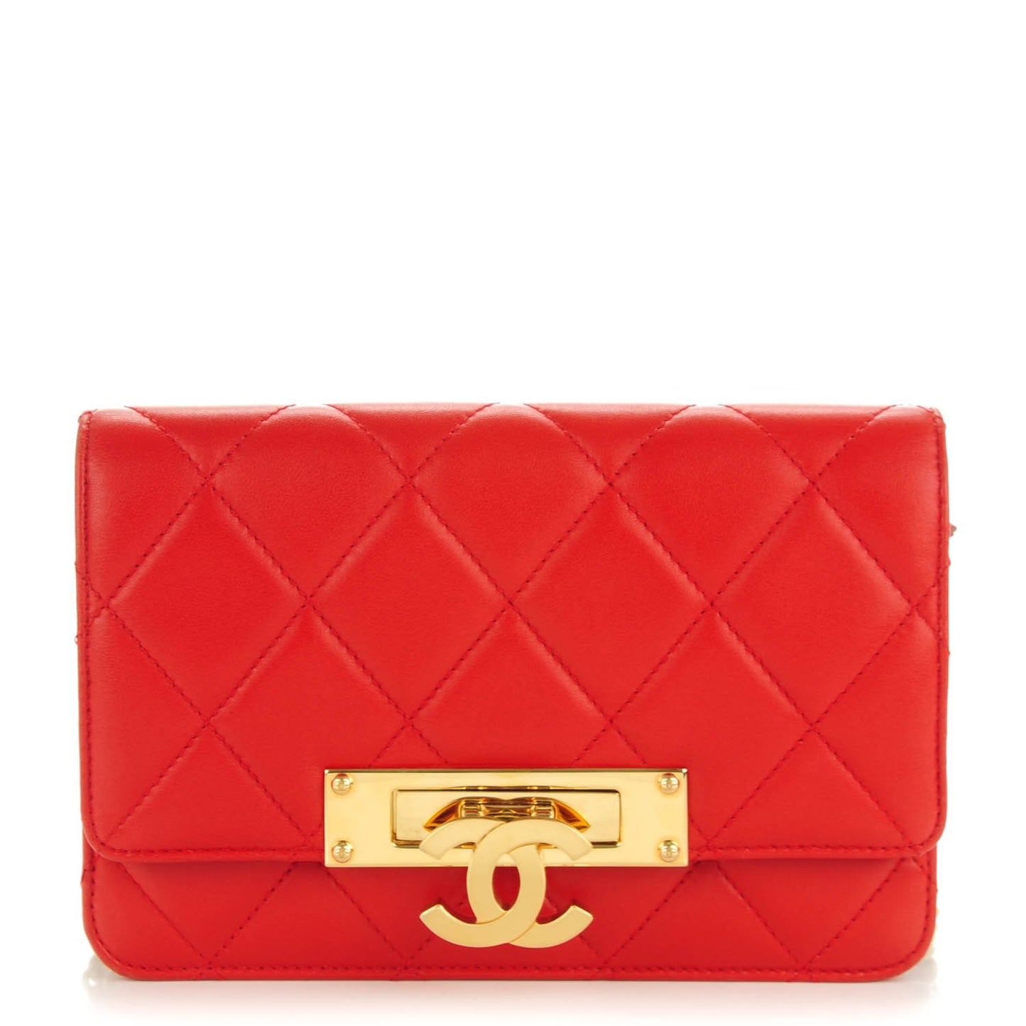 Lambskin Quilted Golden Class Wallet on Chain WOC Red