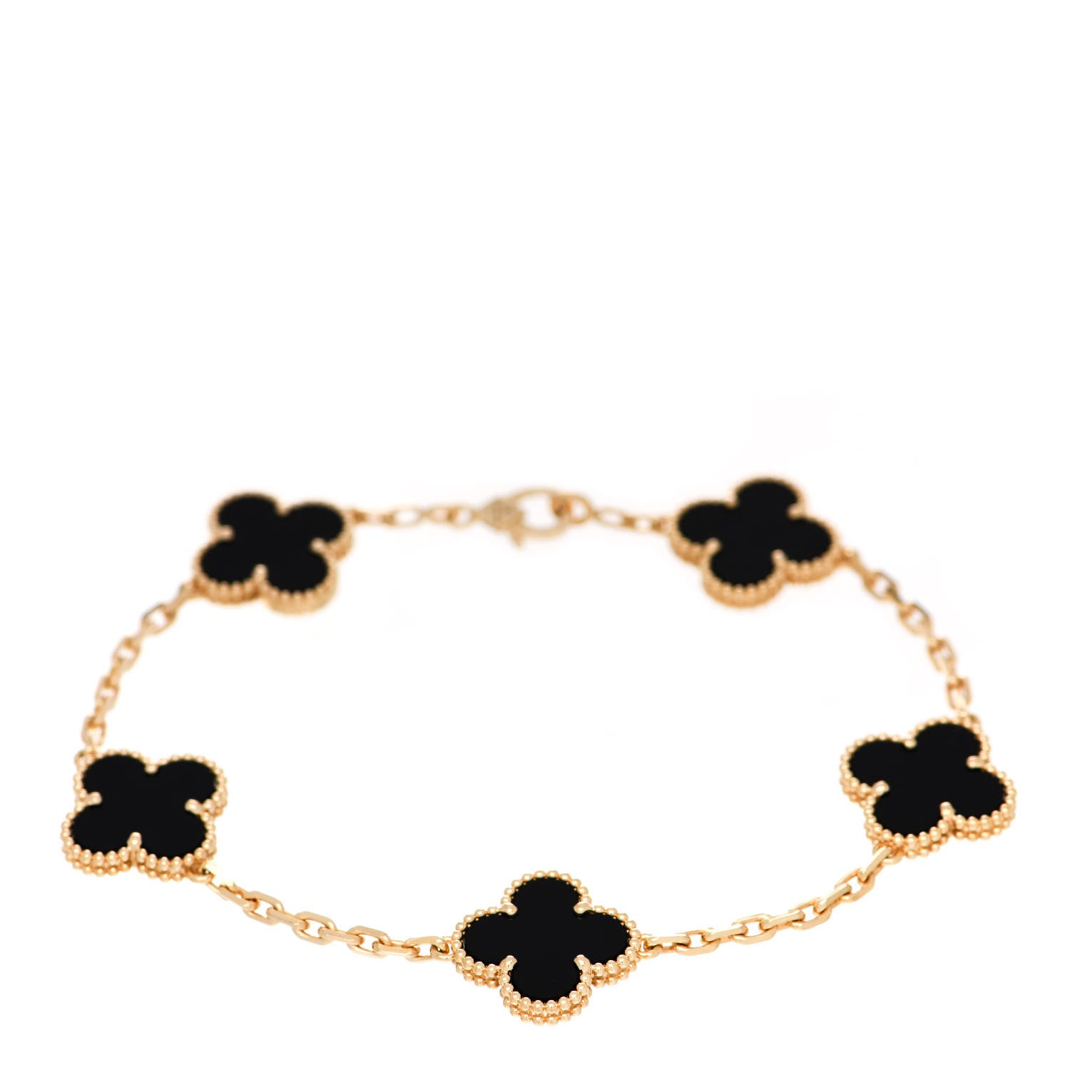 Van Cleef & Arpels 18K Yellow Gold Black Onyx 5 Motifs Vintage Alhambra Bracelet 1 of 5