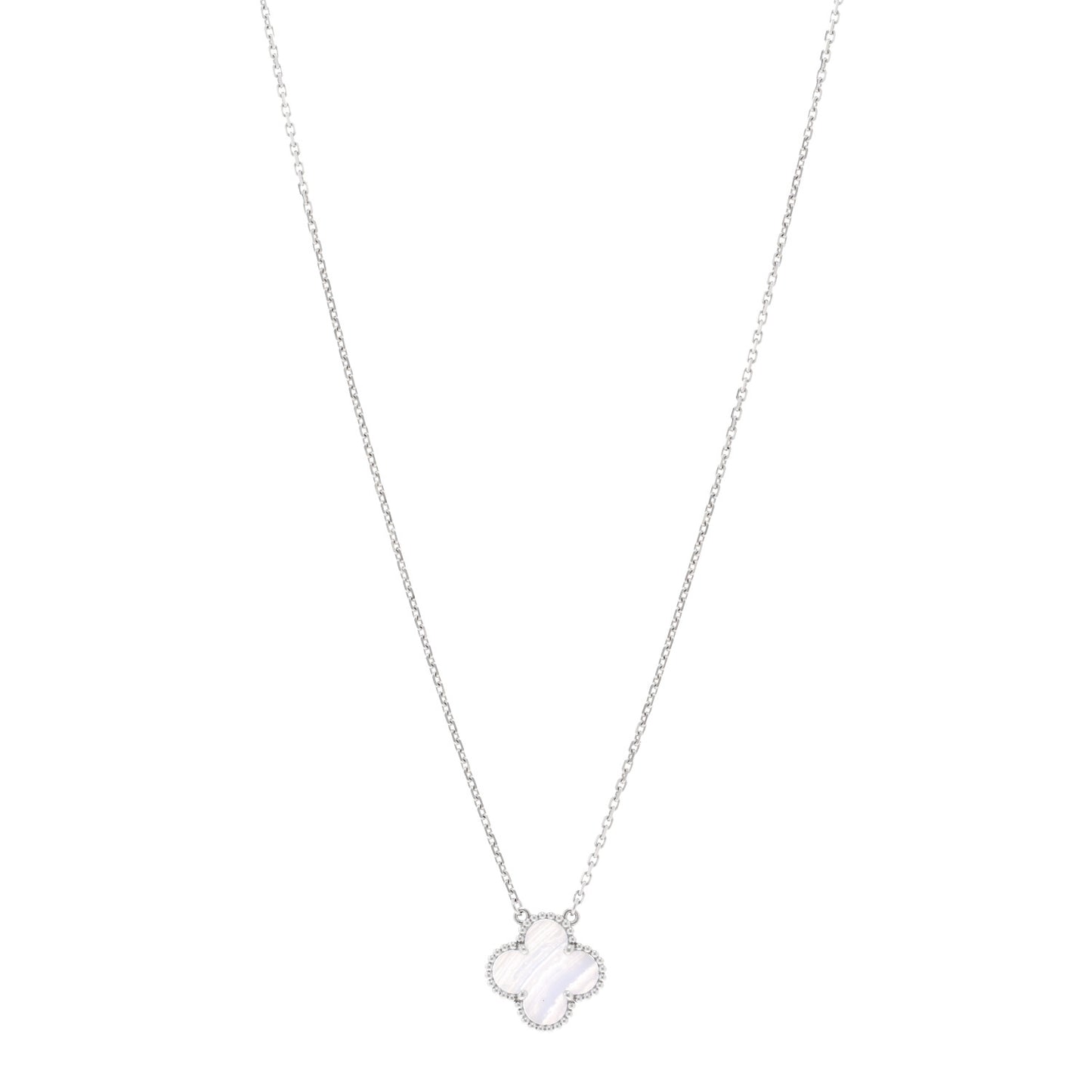 18k White Gold Chalcedony Vintage Alhambra Pendant Necklace