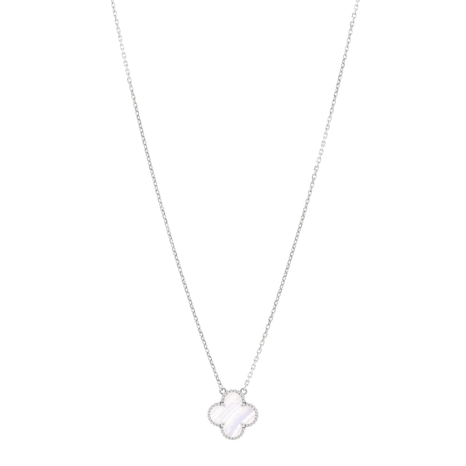 Van Cleef & Arpels 18k White Gold Chalcedony Vintage Alhambra Pendant Necklace 1 of 4
