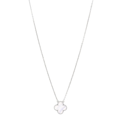 Van Cleef & Arpels 18k White Gold Chalcedony Vintage Alhambra Pendant Necklace 1 of 4