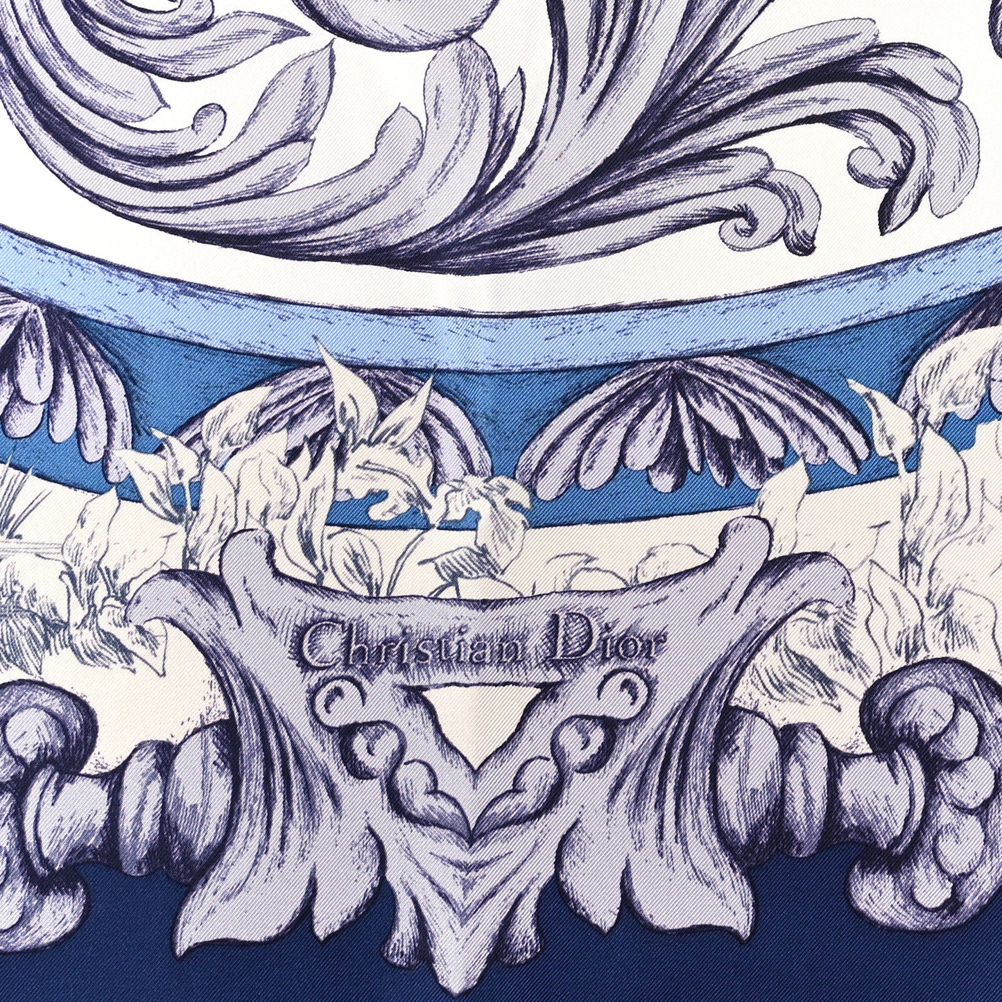 Silk Rose Des Vents Square Scarf Royal Blue White