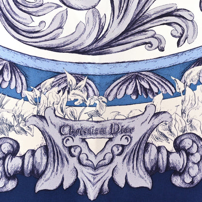 Christian Dior Silk Rose Des Vents Square Scarf Royal Blue White 2 of 3