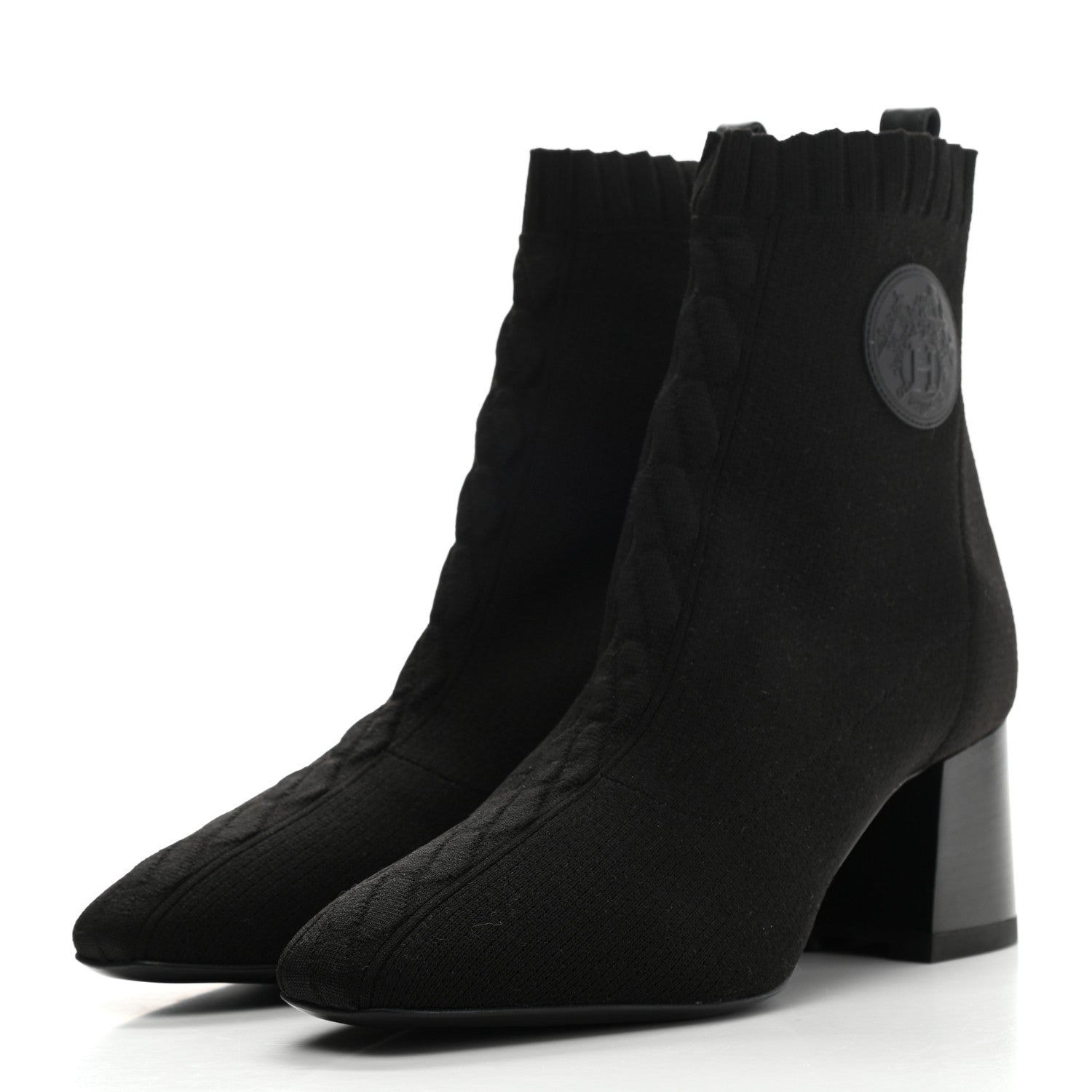 Hermes Knit Calfskin Volver Ankle Boots 37.5 Black 3 of 8