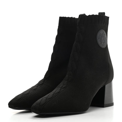 Hermes Knit Calfskin Volver Ankle Boots 37.5 Black 3 of 8