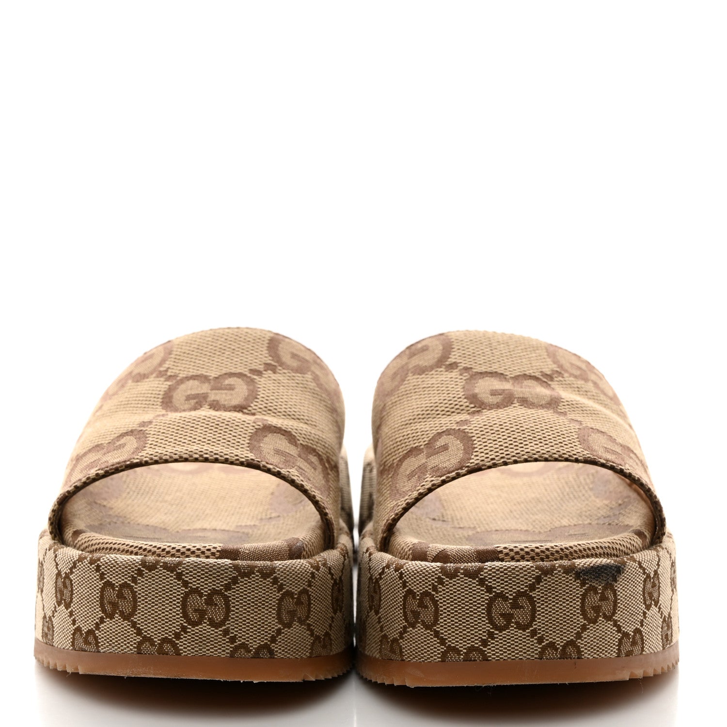 Gucci Monogram Maxi GG Angelina Platform 55mm Slide Sandals 40 Camel Ebony 2 of 10