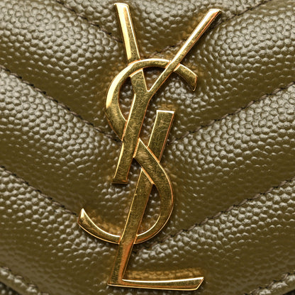 Saint Laurent Grain De Poudre Matelasse Chevron Small Monogram Envelope Wallet Vert Kaki 8 of 9