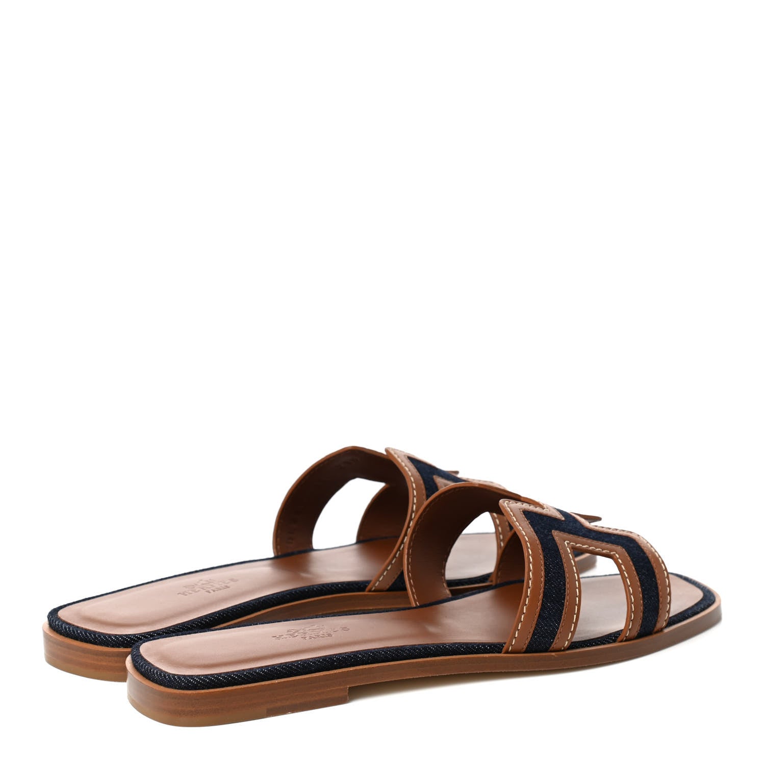 Hermes Calfskin Denim Oran Sandals 38.5 Bleu Brut Gold 4 of 8