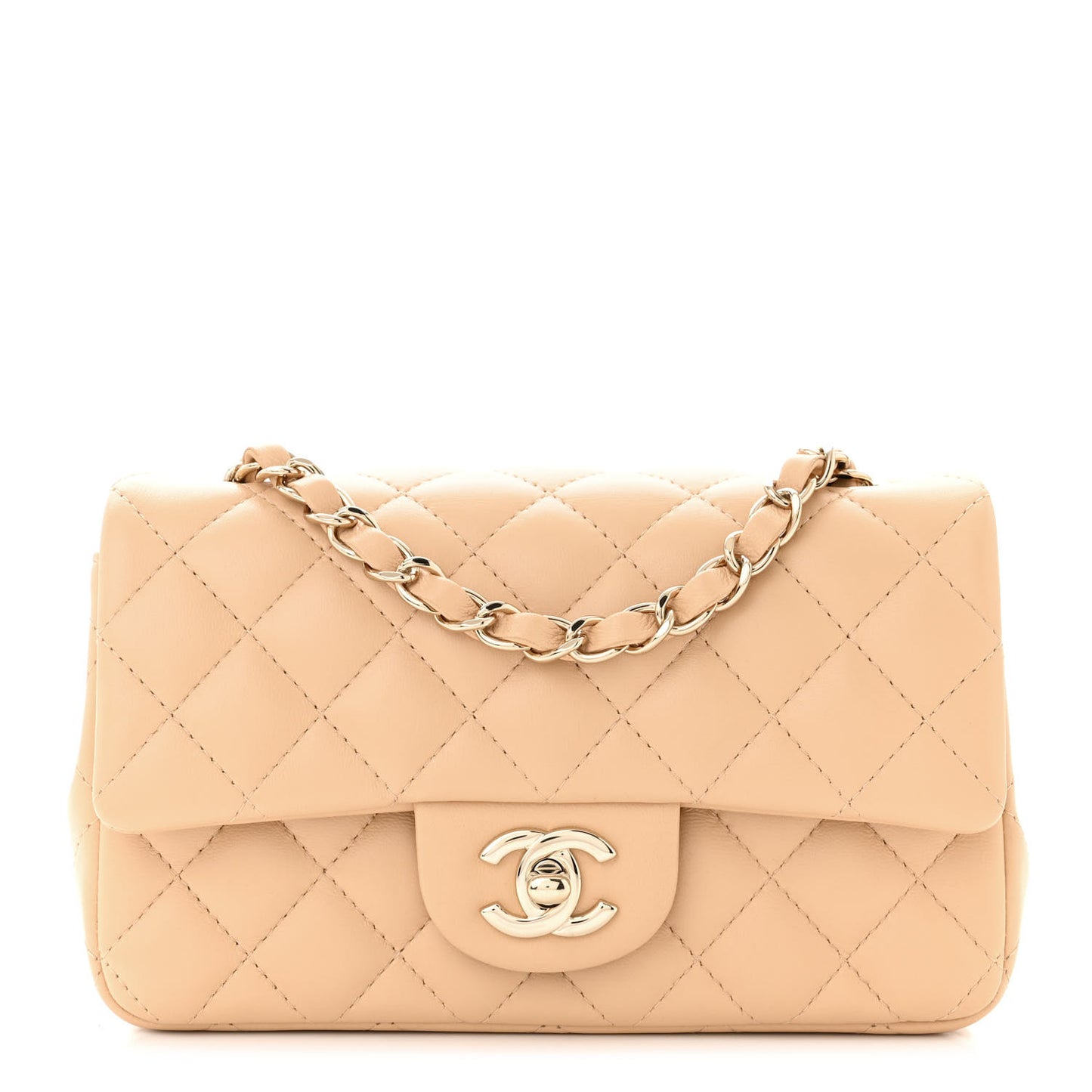 Lambskin Quilted Mini Rectangular Flap Beige