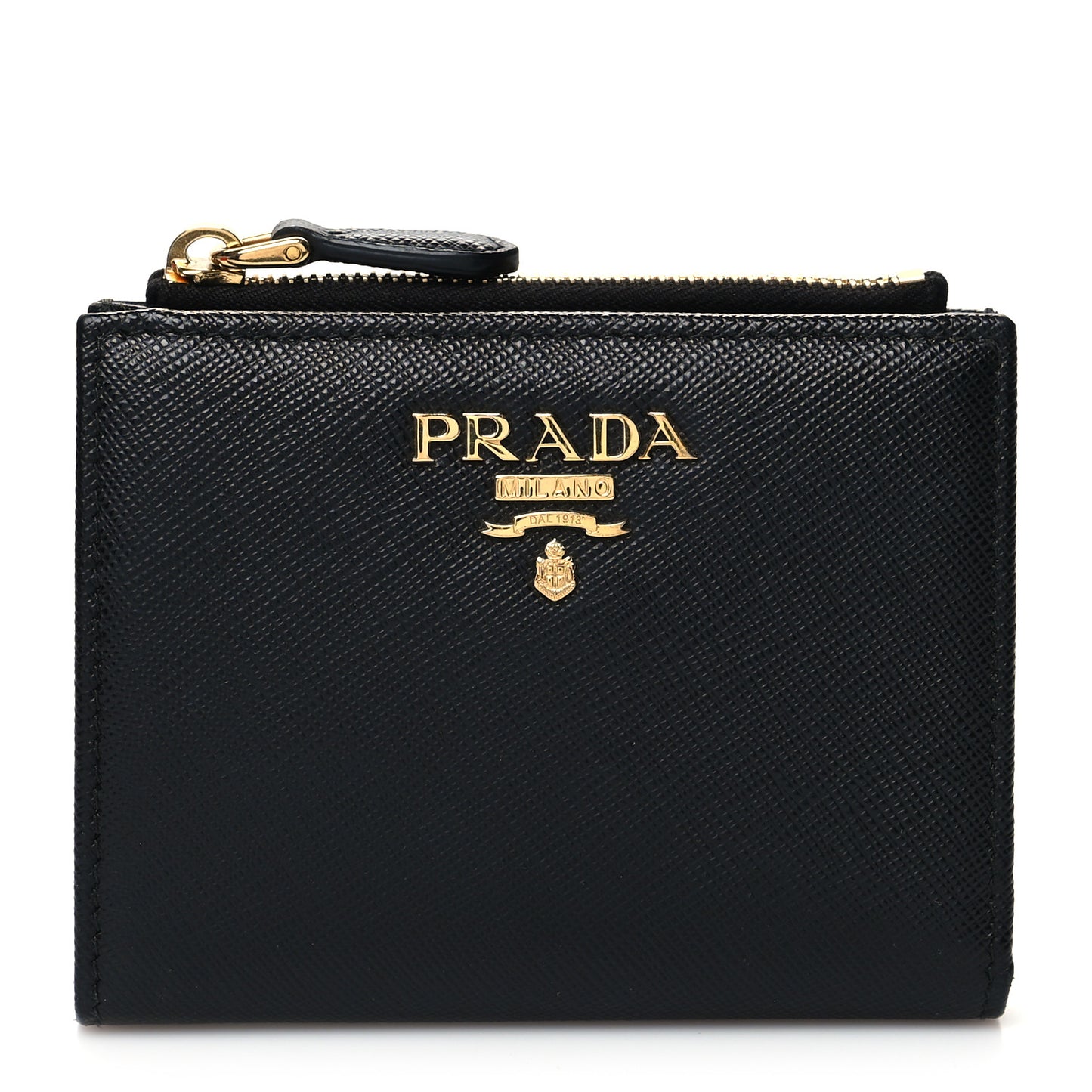 Saffiano Zip Top Compact Wallet Black
