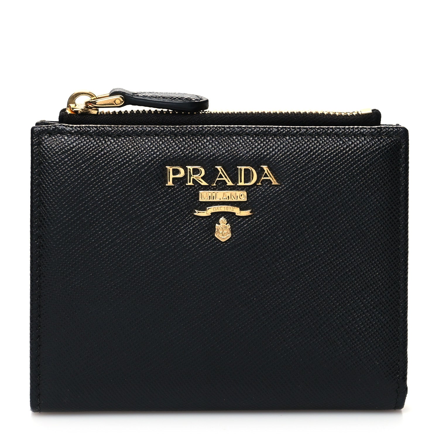 Prada Saffiano Zip Top Compact Wallet Black 1 of 7