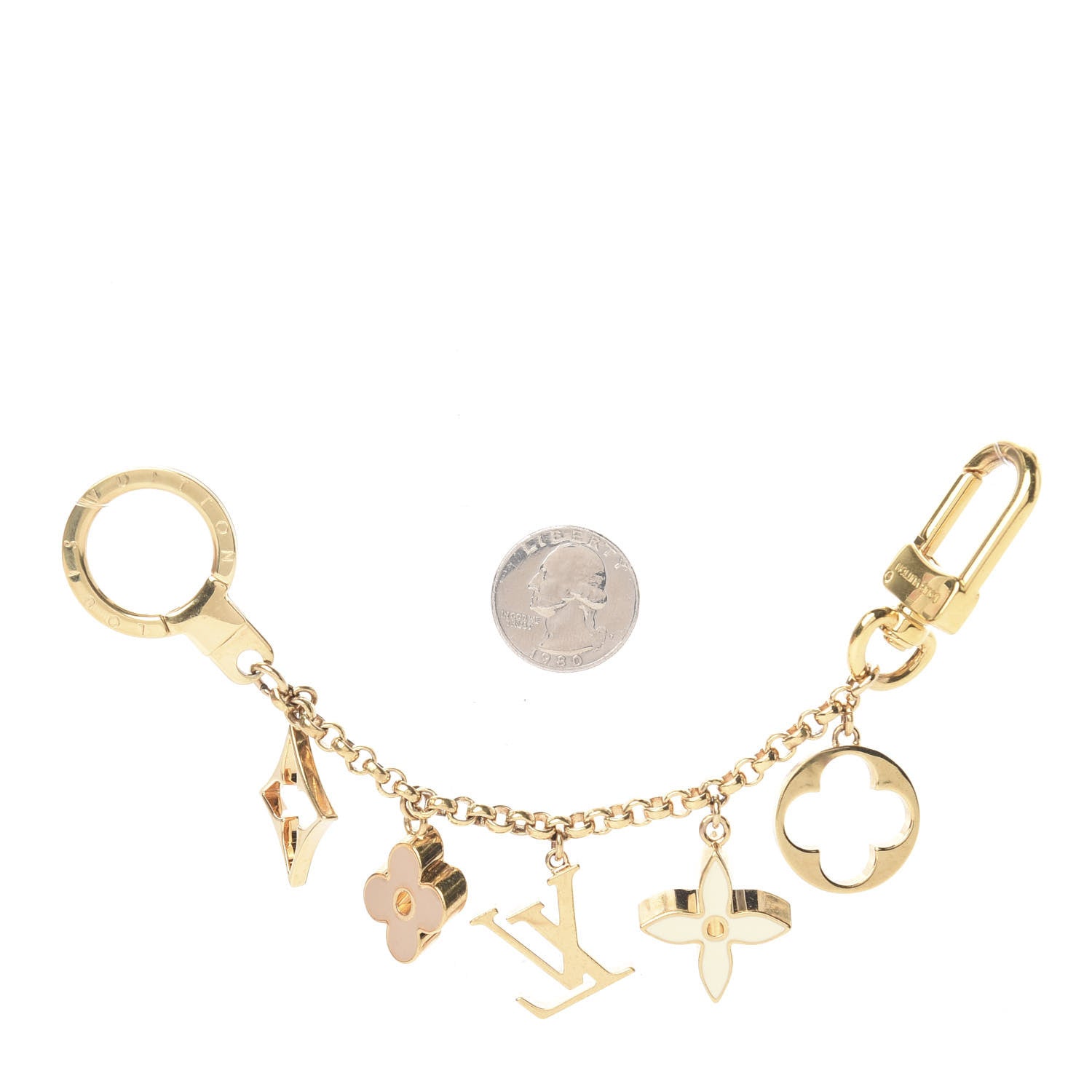 Louis Vuitton Brass Enamel Fleur De Monogram Bag Charm Chain Gold 2 of 2