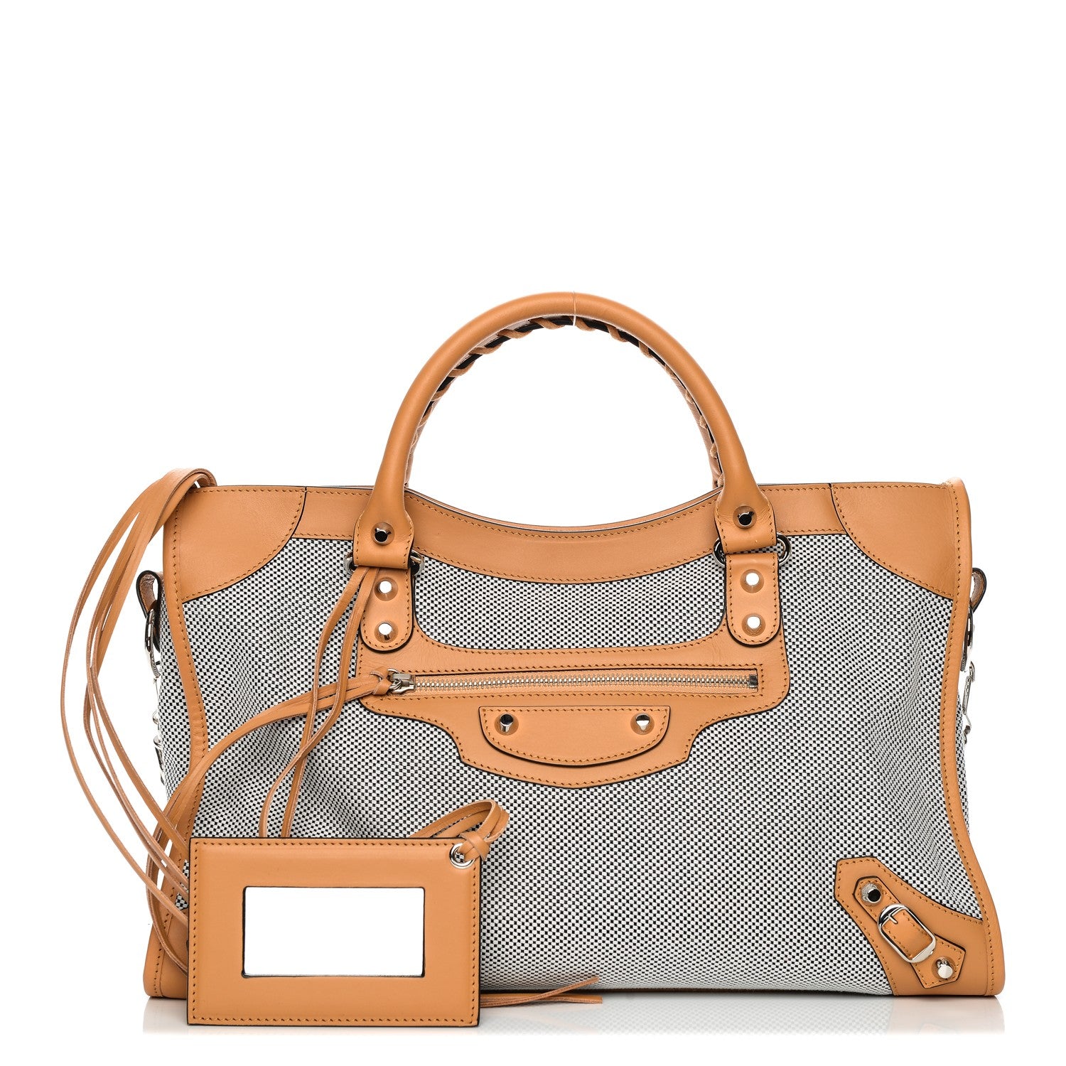 Balenciaga Calfskin Twill Perforated Classic Hardware City Tan 1 of 7