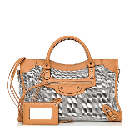 Balenciaga Calfskin Twill Perforated Classic Hardware City Tan 1 of 7